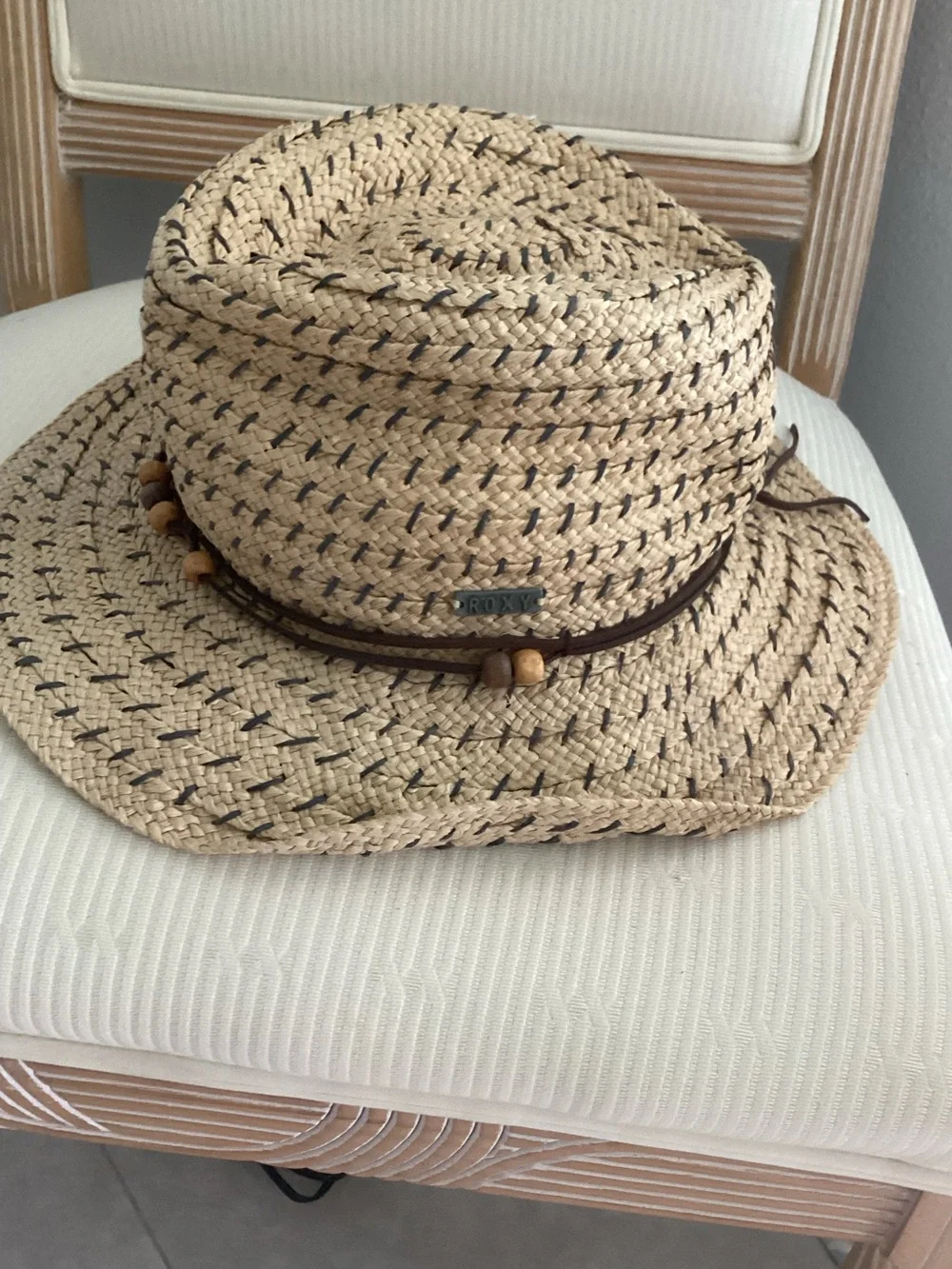 ROXY woven hat floppy hat EUC one size straw hat bead trim coastal festival - Picture 3 of 6